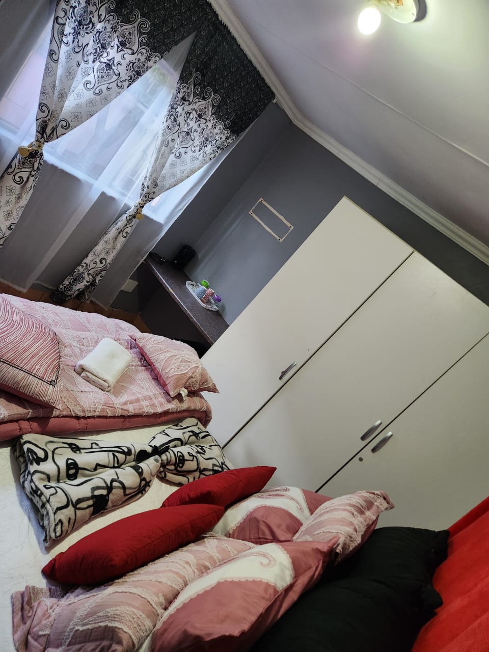 Room with patterned curtains